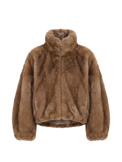 Darkpark Celine Faux-fur Funnel-neck Jacket In Brown