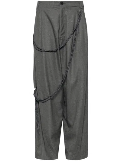 Darkpark Chain Adorned Wide-leg Trousers In Green