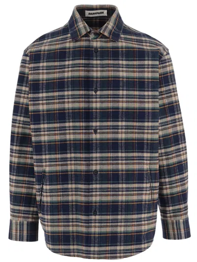Darkpark Check Pattern Cotton Shirt With Classic Collar And Two Side Pockets In Blue
