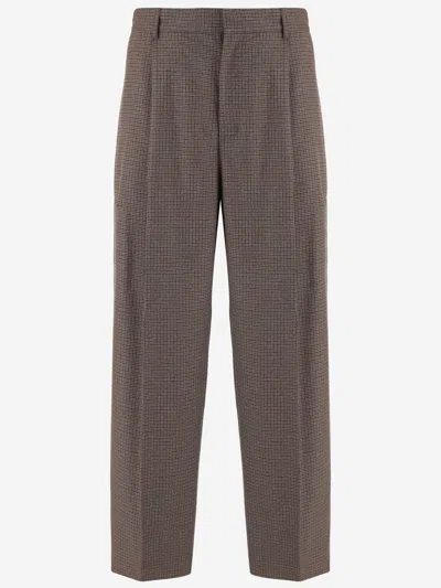 Darkpark Checked Viscose-blend Trousers In Brown