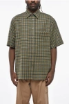 Darkpark Checked Wool And Cashmere Short Sleeved Shirt With Breast Po In Green