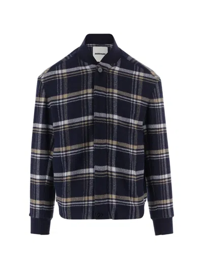 Darkpark Multicolor Check Ribbed Wool Cashmere-blend Cardigan In Blue