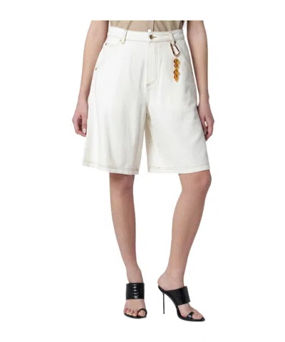 Darkpark Contrast-stitch Denim Shorts In White