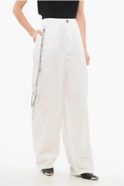 Darkpark Cotton Phebe Single Pleat Pants With Rhineston Chain Detail In White