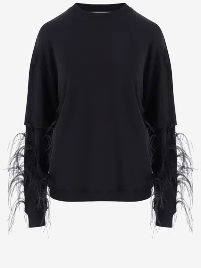 Darkpark Cotton Sweatshirt With Feathered Appliques On The Sleeves In Silver