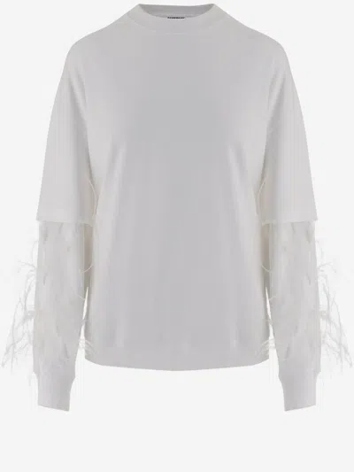 Darkpark Cotton Sweatshirt With Feathered Appliques On The Sleeves In White
