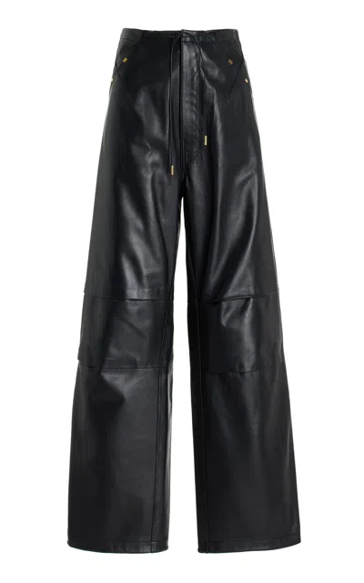 Darkpark Daisy Drawstring Wide-leg Leather Pants In Black