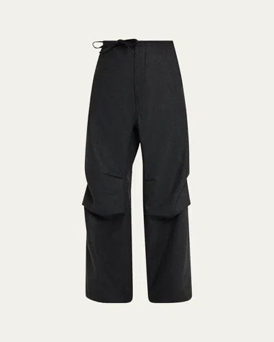 Darkpark Daisy Heavy Wool-twill Drawstring Pants In Dark Grey Melange