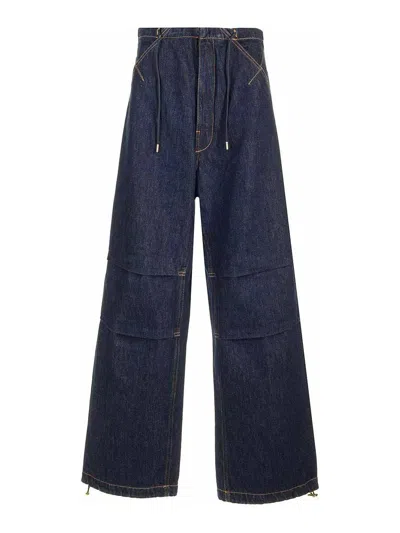 Darkpark Daisy Contrast-stitching Wide Leg Jeans In Blue