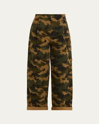Darkpark Danielle Cuffed Camouflage Pants With Chain In Green