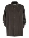 Darkpark Keanu Tencel Denim Rouche Shirt In Brown