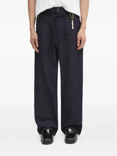 Darkpark Drawstring Pearl-embellished Jeans In Blue