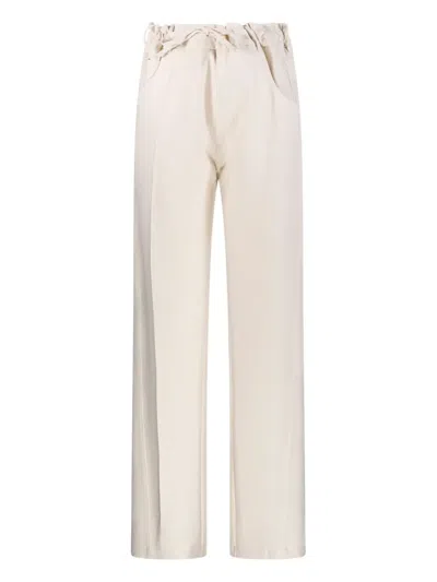 Darkpark Drawstring Pocketed Straight Trousers In White