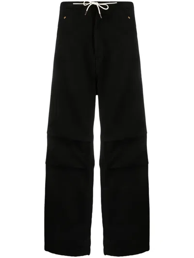 Darkpark Drawstring-waistband Cotton Trousers In 黑色