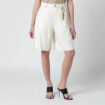 Darkpark Ecru Cotton Bermuda Shorts In White