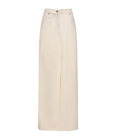 Darkpark Emma Cotton Denim Midi Skirt In Neutral