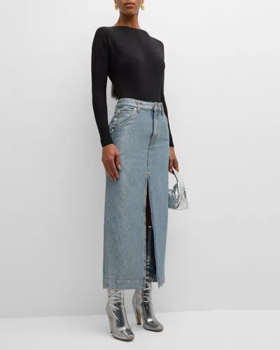 Darkpark Erika Metallic Denim Skirt In Light Wash