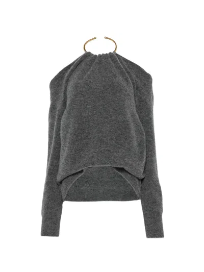 Darkpark Erin Halterneck Cold-shoulder Sweater In Gray