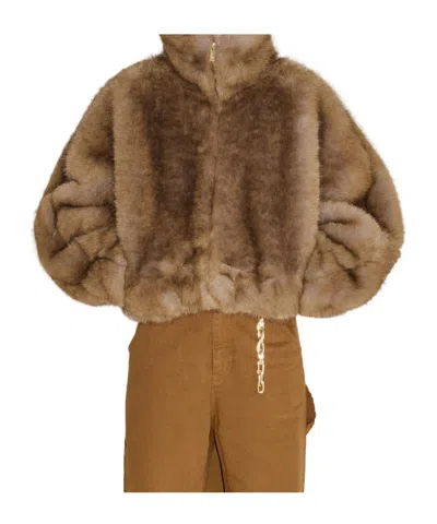 Darkpark Faux Fur Aviator Bomber In Brown