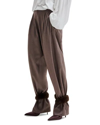 Darkpark Faux Fur Cuff Wide Leg Pants In Neutral