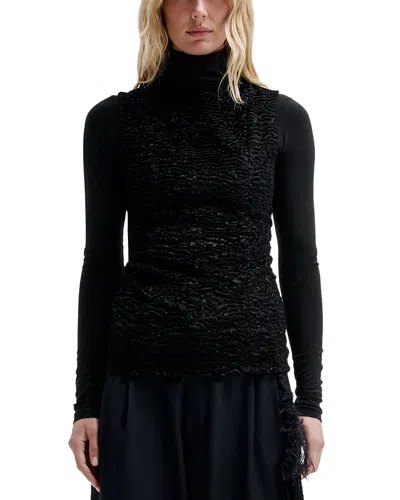 Darkpark Faux Fur Mixed Media Top In Black