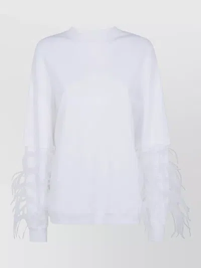 Darkpark Feather Trim Sweatshirt In White