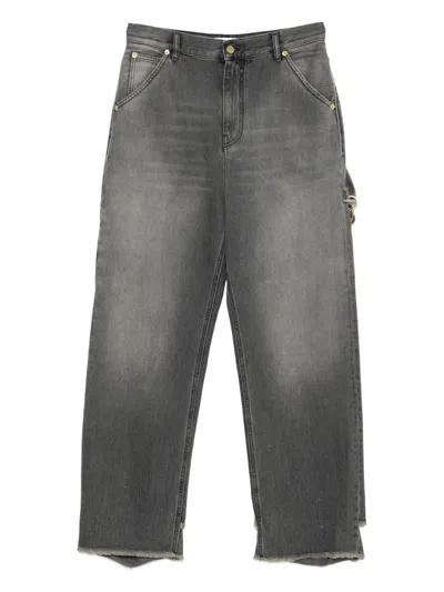 Darkpark Frayed-hem Chain-detail Trousers In Black
