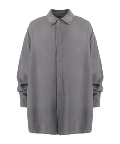 Darkpark Gathered-sleeve Denim Shirt In Gray