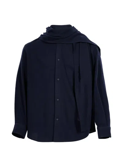 Darkpark George Scarf-detail Long-sleeve Shirt In Blue