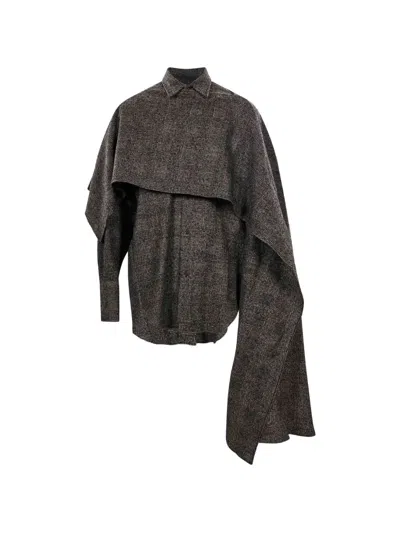 Darkpark Georgia Check-pattern Draped Shirt In Gray