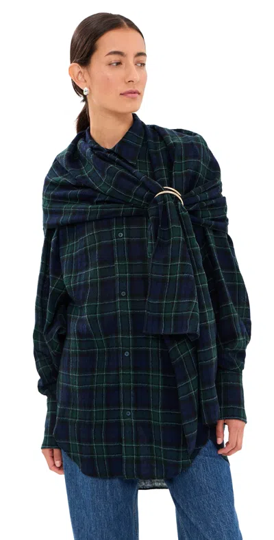 Darkpark Georgia Detachable Scarf Button Down Shirt Blue/green/white