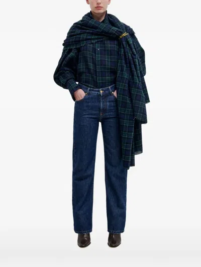 Darkpark Georgia Detachable-scarf Check Shirt In Blue