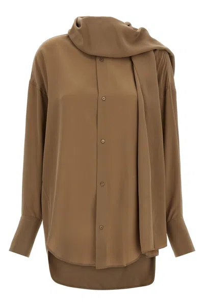Darkpark Georgia Shirt Long Sleeves Scarf Detail In Brown