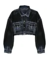 Darkpark Gigi Flocked Cropped Denim Jacket In Blue