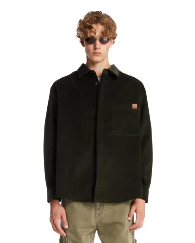 Darkpark Green Ribbed Cotton Shirt In Green Verde   #009640
