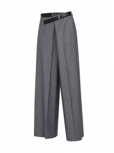 Darkpark Grey Gaia Wool Wide-leg Trousers With Belt In Gray