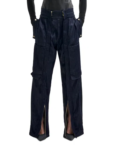 Darkpark High Rise Zip Trim Cargo Pants In Blue