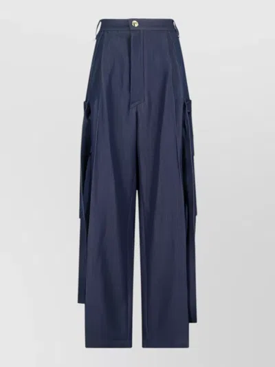 Darkpark High Waist Wide Leg Cargo Trousers Belt In Blue