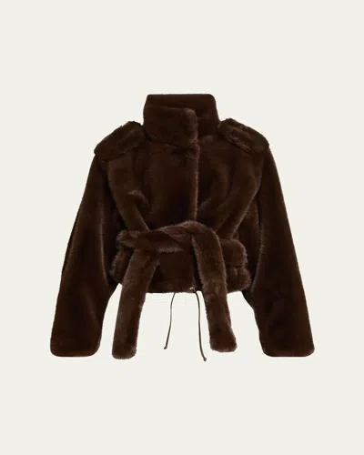 Darkpark Hunter Faux Fur Coat In Brown