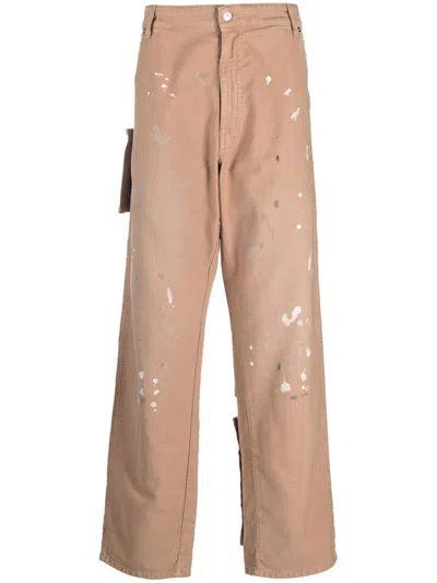 Darkpark Paint-splattered Straight-leg Trousers In Brown