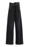 Shop Darkpark Ines Fold-over Low-rise Rigid Wide-leg Jeans In Black