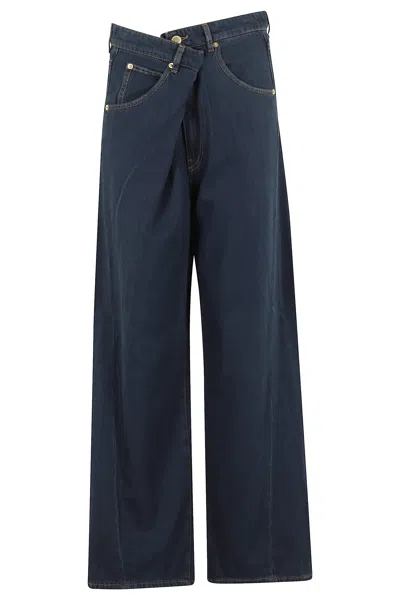 Darkpark Ines Fold Over Tencel Denim Jeans In Blue