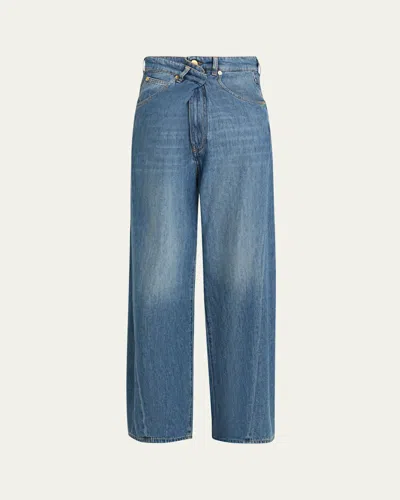 Darkpark Ines Fold-over Wide-leg Jeans In Blue