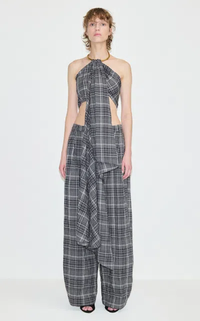 Darkpark Ivonne Plaid Stretch-cotton Wide-leg Pants In Black