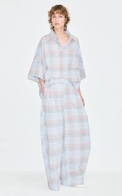 Darkpark Ivonne Plaid Stretch-cotton Wide-leg Pants In Blue
