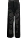 Darkpark Crystal-stitched Holey Wide-leg Pants In Black