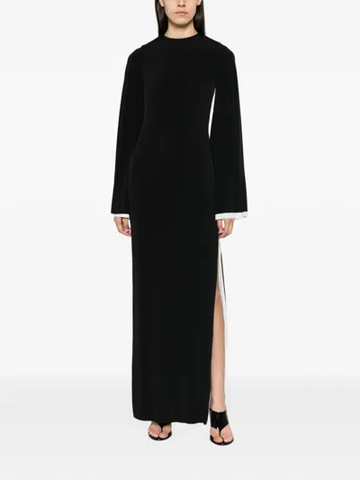 Darkpark Jenna Split-cuff Long-sleeve Maxi Dress In Black