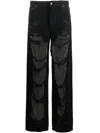 Darkpark Crystal-stitched Holey Wide-leg Pants In Black  