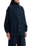 Darkpark Keanu Ruched Denim Shirt In Blue