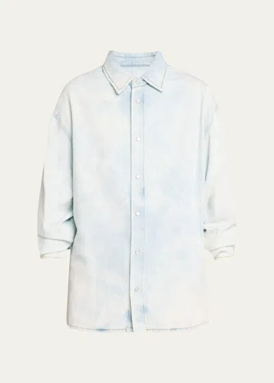 Darkpark Keanu Ruched Denim Shirt In Ice Blue